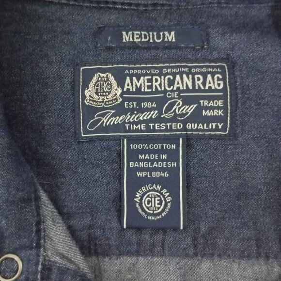 American Rag Cie Shirt Denim Button Down Workwear Casual Blue Top Size M Mens - Picture 2 of 8